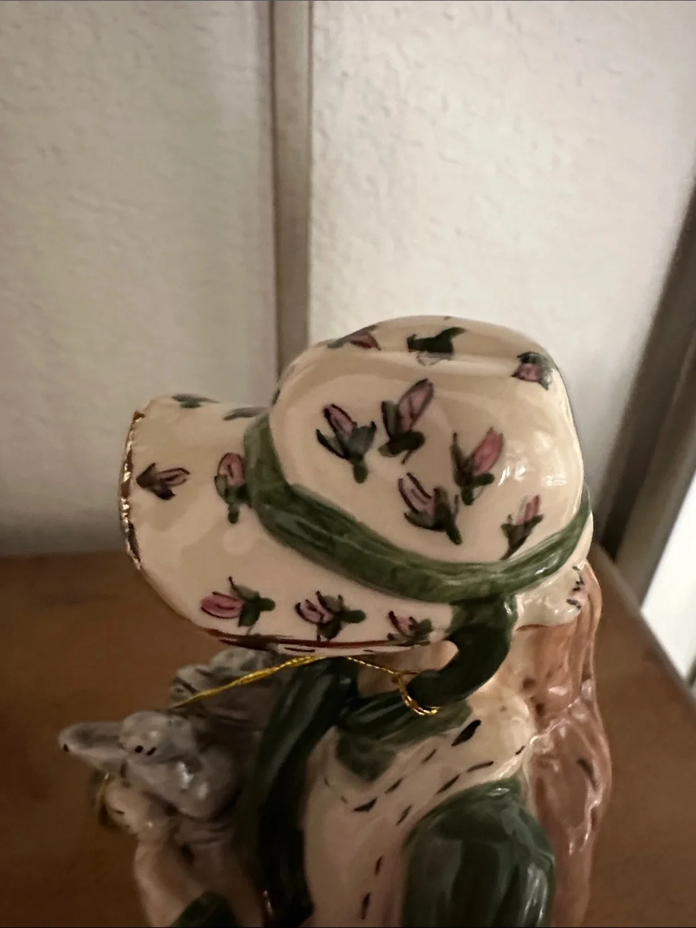 Blue Sky Green & Cream Girl Figurine Holding Cats